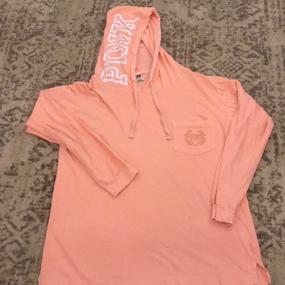 PINK loungewear: coral colored T-shirt hoodie